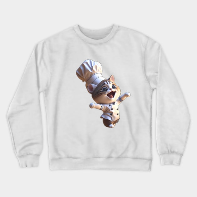 Joyful Chef Cat Dance in the Kitchen Crewneck Sweatshirt by BrisaArtPrints